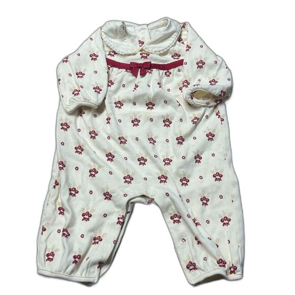 Janie and Jack Baby Holiday Romper– 0-3 Months Cream Floral Christmas Outfit - Picture 1 of 12